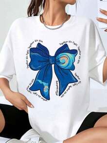 T-Shirt With Blue Bow Tie Design And Inspirational Phrases For Cheerleading And Dance Teams, Ideal As A Gift For Dancers And Athletes. - 白色 - 查看 7
