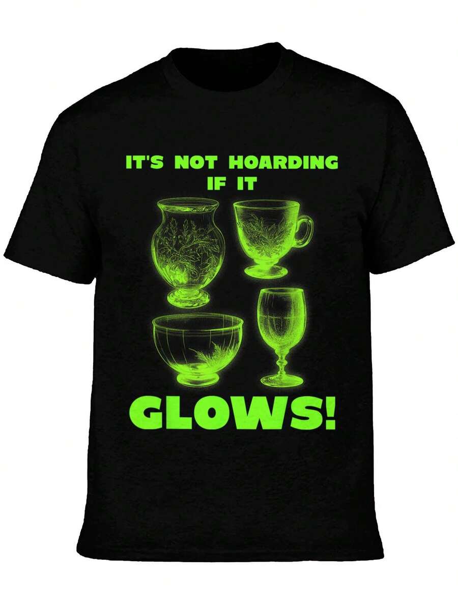 Men's Fashion T-Shirt 2026: Don't Just Buy In Bulk, If It's Bright, Get The Uranium Green Glass Effect T-Shirt - Printed T-Shirt, Men's T-Shirt, Printed T-Shirt, Vintage Printed T-Shirt For Men, Suitable For Home Parties And Travel. - 黑色 - 查看 1