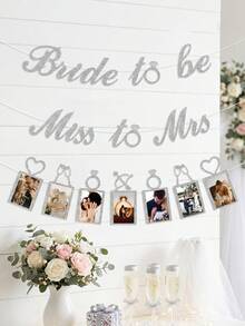 7pcs Personalized Wedding Photo Banner,Customizable Shiny Bridal Shower Photo Banner,Personalized Miss To Mrs Glitter Photo Garland For Bridal Shower,Glitter Photo Banner For Bachelorette & Engagement - Multicolor - View 9