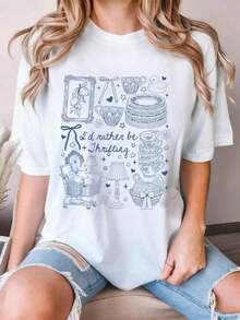 Moda 2026 Para Mujer Camiseta de Algodón Casual de Calidad, Camiseta con Estampado 'Preferiría Ir de Compras de Segunda Mano', Regalo Para Amantes de Antigüedades, Camiseta Gráfica con Estética de Segunda Mano, Atuendo para Amantes de las Compras, Regalos de Boutique, Camiseta Unisex Oversize de Algodón con Cuello Redondo para Primavera y Verano, Súper Suave, Camiseta Transpirable de Verano - Regalo Perfecto para Pascua, Día de San Valentín, Día de la Madre para Mamá, Parejas, Familiares y Amigos, Camiseta Básica Unisex - 2-blanco - Ver 1