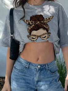 Short-Sleeved T-Shirt With A Round Neck, Relaxed Fit, And Simple Slogan Print, For Women, Ideal For Summer, Holidays, And Everyday Wear. Women's T-Shirt. White Blouses For Women. - 淺灰色 - 查看 7