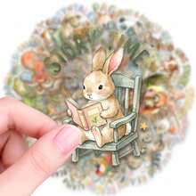 50 piezas de pegatinas de animales lindos leyendo en PET, pegatinas de dibujos animados de animales a prueba de agua adecuadas para adolescentes, abuelas, decoración del hogar, aplicables para diarios y manualidades DIY - A - Ver 2