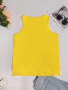Camiseta sin mangas de verano con cuello en V y estampado floral y de plantas para mujer de moda informal - Amarillo - Ver 2