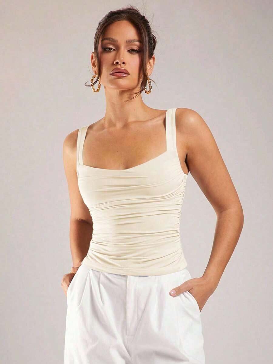 Camiseta de tirantes de unicolor minimalista para mujer - Albaricoque - Ver 1