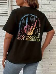 1pc Camisetas Para Mujer Camiseta única y moderna con diseño de mano en colores vibrantes y mariposas perfecta para expresar tu estilo y personalidad ideal para mamás trendy y amantes de la moda y2k comodidad y originalidad en cada uso Camiseta De Manga Corta De Algodón - Negro - Ver 1