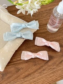 24入女款時尚甜美多色緞帶蝴蝶結髮夾，芭蕾風仙女髮飾，Y2K緞帶髮夾 - 彩色 - 查看 4