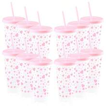 1 unidade/5 unidades/10 unidades, Copo de plástico em formato de coração com grande capacidade de 710 ml (24 oz), copo de café/copo de suco para o verão, adequado para encontros, casamentos, festas e feriados, presente ideal para feriados, família e amigos. - Multicolorido - Ver 7