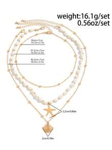 Bộ 3 vòng cổ hạt cườm vỏ sò tự nhiên cho kỳ nghỉ hè ở bãi biển, mặt dây chuyền hình sao biển vàng, dây chuyền kim loại thủ công, phụ kiện trang sức đa năng phù hợp để đeo hàng ngày và đi du lịch biển, hình dạng và họa tiết vỏ sò được chọn ngẫu nhiên. - Nhiều màu - Xem 4