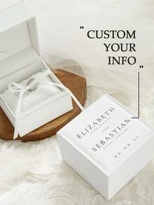1pc Personalized Name & Date Ring Pillow With Box, Customized Elegant White Ring Box, Customized Pleated Wedding Ring Pillow With Bow, Elegant Tulle Pleats, Suitable For Engagement, Proposal, Anniversary Ceremony And Gifts - White - View 1