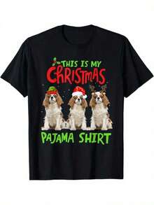Camiseta Navideña de Cavalier King Charles Spaniel para Hombre y Mujer - 100% Algodón, Suave y Transpirable, Camiseta Casual y de Pijama con Estampado de Perro Cavalier King Charles Spa - Negro - Ver 1