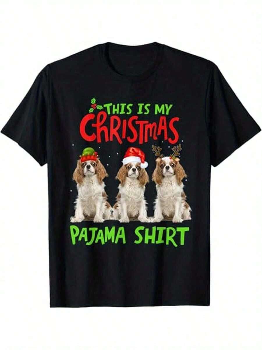 Camiseta Navideña de Cavalier King Charles Spaniel para Hombre y Mujer - 100% Algodón, Suave y Transpirable, Camiseta Casual y de Pijama con Estampado de Perro Cavalier King Charles Spa - Negro - Ver 1