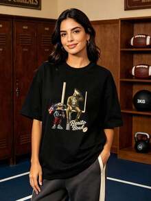 Camiseta de manga corta con cuello redondo suave y casual de verano para mujer, estilo rugby, estilo universitario, tops para salir, algodón, vintage, estilo callejero europeo y americano, casual deportivo, estilo unisex, estilo casual urbano, tops bonitos, generación Z, curvas, ropa Y2K, camisetas divertidas, tops para damas, conjuntos de vacaciones para mujeres, top lindo, camiseta gráfica, conjuntos de primavera, camisetas holgadas, ropa de calle retro, estilo de los 90, estilo de los 2000, subcultura, top , tops blancos, conjunto de fiesta de los 90. Adecuado para primavera, verano y otoño - Negro - Ver 4
