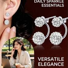 2pcs Shamballa Fully Paved Crystal Ball Drop Earrings, Suitable For Women Daily Wear - Silver - View 1