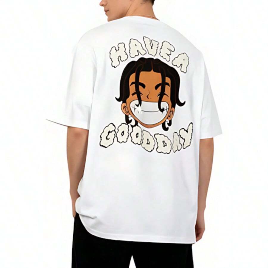 Camiseta de Cuello Redondo Estampada de Manga Corta para Hombre, Camiseta Gráfica para Hombre - Blanco - Ver 1