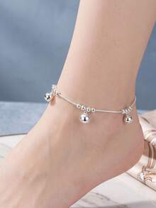 1pc 925 Sterling Silver 8-Inch Vintage Style Anklet, Perfect Gift For Women, Can Be Worn On Wrist Or Ankle, Suitable For All Seasons - Silver Bell - View 1