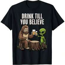 1 Piece Alien Bigfoot Beer Drink Till You Believe Sasquatch T-Shirt For All Seasons, 100% Cotton, One-Sided Print, Round Neck, Short Sleeve, Unisex, Base Layer, 180g 100% Cotton. - 顏色 10 - 查看 6