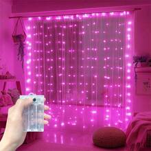 1pc Indoor Curtain String Lights With 8 Lighting Modes, Battery Powered Atmosphere Lamp For Holiday, Wedding, Birthday Party, Bedroom Window Decor (Batteries Not Included) - AA Battery Box Curtain Light - View 6