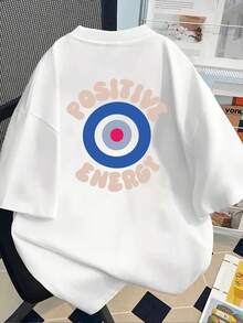 New Short-Sleeved T-Shirt, 180g, 1% Cotton, With Prints On The Front And Back - Concentric Circle Design That Conveys Positive Energy - Fashionable Printed T-Shirt For Women, Short-Sleeved, Suitable For All Seasons, Modern Clothing - Can Be Worn As A Base Layer In Spring And Autumn Or Alone In Summer, Unisex. - 白色 - 查看 2