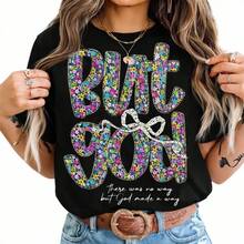 Women's Floral Design T-Shirt "But God", Christian Cotton Clothing, Gift For Her, Religious Garment, Comfortable Summer Top For Women, BLACK/WHITE, Casual, Crew Neck T-Shirt, Comfortable Cotton T-Shirt - 黑色 - 查看 8