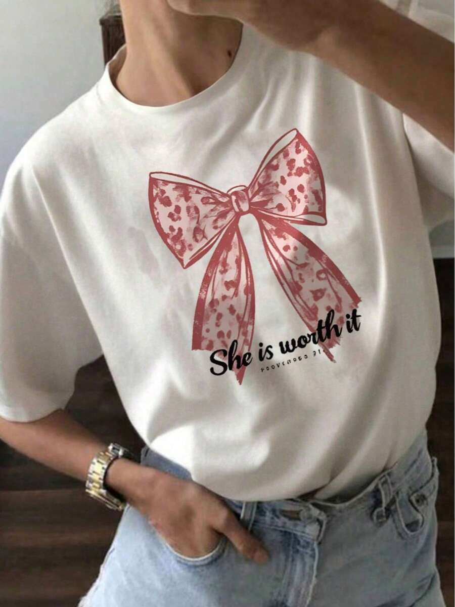 Camiseta Casual de Verano para Mujer, con Cuello Redondo, Ajustada y Manga Corta, con Estampado de Pintura al Óleo, Floral, Corazón, Cereza y Patrones de Letras.Tejido Casual Simple, Estilo Deportivo, para Uso Diario y un Citas de San Valentín. - Negro - Ver 1