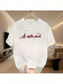 Women's Korean Style White T-Shirt, Modern And Minimalist - Cute Bird Print And "Bird" Song Lyrics, Short Sleeve Top, Casual Letter Design, Suitable For All Seasons, Ideal For Spring, Summer And Autumn (No Chest Pad, No Belt) - Simple Casual Everyday Wear. - 白色 - 查看 7