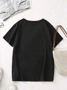 1 Piece Fashion T-Shirt For Women, Mother's Day Gift, T-Shirt For Mother And Best Friends Forever, Mother's Day T-Shirt, Short Sleeve T-Shirt For Mother's Day - 黑色 - 查看 2