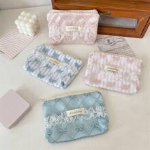 Lace Floral Coin Purse, Niche Portable Storage Pouch, Coin Key Organizer Pouch, Bow Decor Cosmetic Bag - Multicolor - View 3