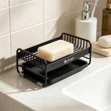 2026 New Carbon Steel Soap Dish With Drain, Bathroom Countertop Soap Holder, Self-Draining Soap Storage Rack For Shower & Laundry - Black - View 3