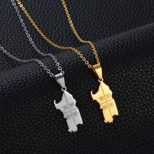 意大利撒丁岛地图旗帜吊坠项链，女士/女孩不锈钢饰品 - 彩色 - 查看 3