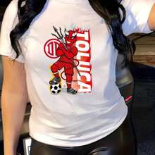 MGY Women's Soft 100% Cotton Loose Fit T-Shirt With Toluca Soccer Print, Soccer Fan T-Shirt, Fashionable Crew Neck Short Sleeve T-Shirt, Machine Washable, Ideal For All Seasons - 白 - 查看 10