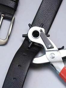1pc Multi-Function Leather Hole Punch Tool, Leather Punch Tool, Universal Hand Belt Drill Tool, Rotary Leather Hand Punch, Suitable For Belts, Watch Bands, Dog Collars, Saddles, Shoes, Fabrics, DIY Home Or Craft Projects (Silver/Red), Gift, Leathercraft, Hole Punch (Color And Style Random) - Multicolor - View 3
