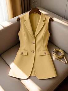 Blazer sin mangas de alta calidad para mujer, profesional para ir al trabajo - Amarillo - Ver 5