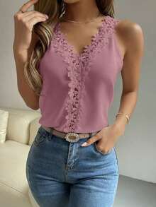 Top tank con encaje escote V - Morado - Ver 3