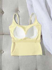 Camiseta de tirantes acanalada de unicolor minimalista para mujer de talla grande - Negro 2 - Ver 9