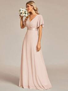 Vestido de dama de honor con cuello en V elegante, mangas con volantes y mariposa, color verde salvia, vestido de invitada de boda, vestido de primavera semi-formal para boda, fiesta de cumpleaños, graduación, Día de San Valentín - Champán 2 - Ver 11