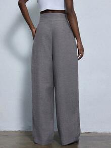 Nuevos pantalones de traje de pierna ancha con pliegues sueltos y estilo casual para ir al trabajo - Gris - Ver 2