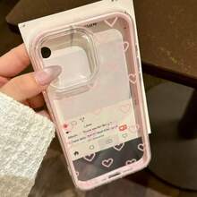 Shock-Proof & Anti-Fall Minimalist Transparent Colorful Heart-Shaped Frame 2-In-1 Dopamine Phone Case Compatible With IPhone 11, 12, 12 Pro, 12 Pro Max, 13, 14, 13 Pro Max, 14 Pro Max, 15 Pro, 15 Pro Max, 16, 16 Pro, 16 Plus, 16 Pro Max, 17, 17 Pro, 17 Air, 17 Pro Max - Pink - View 4
