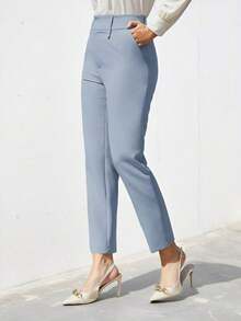 Pantalones de traje sólidos y simples para uso diario de mujer - Celeste - Ver 3