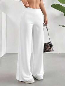 Pantalones anchos de unicolor blanco versátiles y casuales de primavera - Blanco - Ver 7