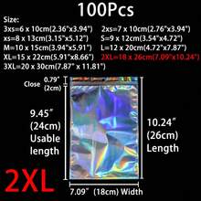 XZV 100个不同尺寸的激光彩虹礼品袋，全息前窗可重复使用拉链袋，珠宝零售袋，适用于收纳、珠宝、小型企业、礼品包装、圣诞节、小型企业理想之选、珠宝样品、新年节日礼品袋 - 彩色 - 查看 18