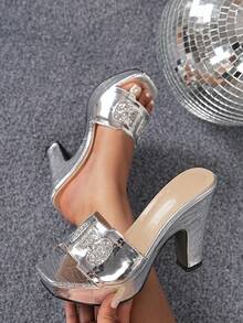Sandales à talons hauts ouverts en argent pour femmes, nouvelles sandales à plateforme épaisse et talon compensé pour 2026, tailles plus, pour un usage extérieur - Argent - Voir 1