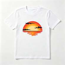 Atardecer Gradiente Playera de Algodón Blanca Veraniega Cómoda - Blanco - Ver 1