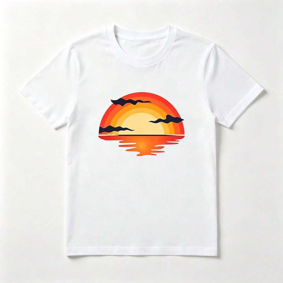 Atardecer Gradiente Playera de Algodón Blanca Veraniega Cómoda - Blanco - Ver 1