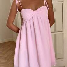 Women's Elegant Pink Spaghetti Strap Mini Dress, Summer - Rosa - Ver 6