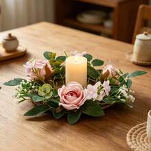 Flower Wreath Candle Rings Decorative Rose Wreath Pillar Candle Garland For Home Dining Table - Pink - View 5