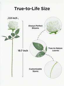 10/6/1支装白色玫瑰仿真花，天鹅绒玫瑰假花散装，适合母亲节礼物、装饰、DIY婚礼餐桌花艺、求婚、新娘捧花和派对花艺布置 - 白色 - 查看 6