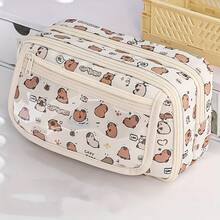 1 pieza Bolsa de papelería de gran capacidad y multicapa con diseño de capibara/Estuche de lápices con estampado lindo, textura premium/Caja organizadora de escritorio, regreso a la escuela - Multicolor - Ver 11