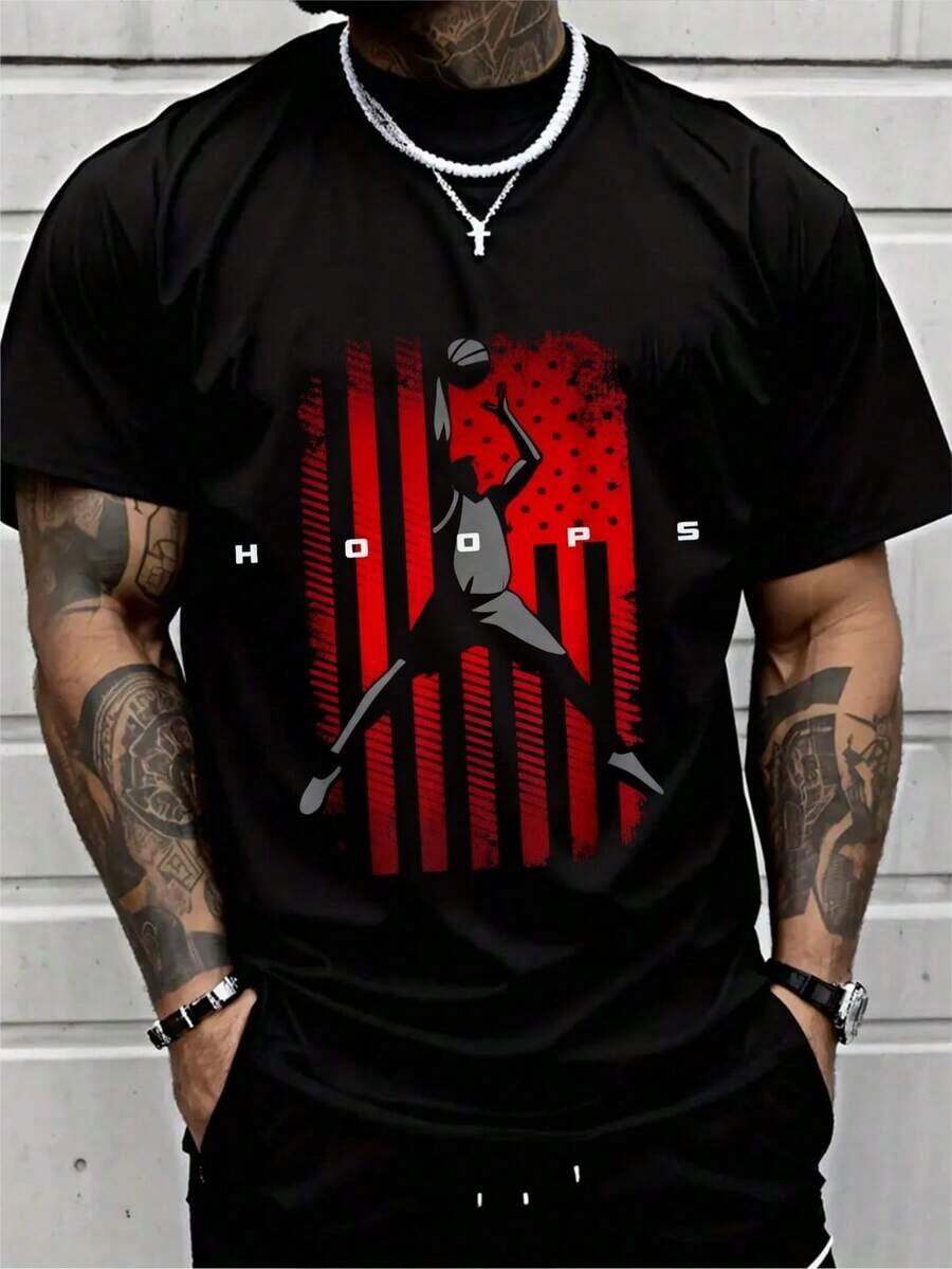  Camiseta de Manga Corta Holgada Casual Versátil con Estampado de Baloncesto Divertido, Ideal para Vacaciones, Trabajo y Uso Diario100% Cotton - Negro 7 - Ver 1