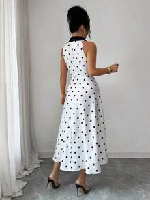 Vestido de verano de longitud media sin mangas con estampado de lunares, elegante y apropiado para ir al trabajo - Multicolor - Ver 2