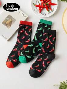 1/3 Pairs Unisex Cartoon Chili Pepper Mid-Calf Socks, New Versatile All-Season Design, Comfortable Soft Casual Socks For Women, Sports Socks For Men, Suitable For Daily Wear - Multicolor - View 13